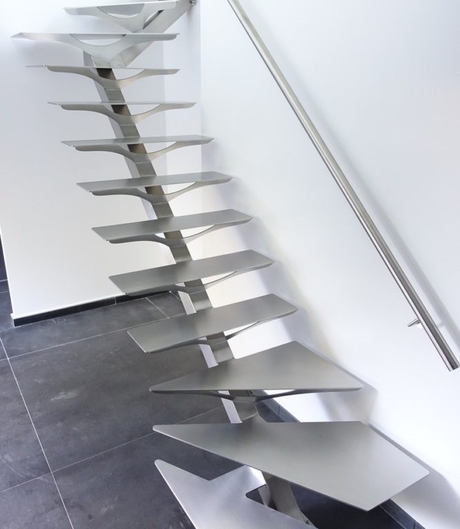 Escalier contemporain double quart inox brossé