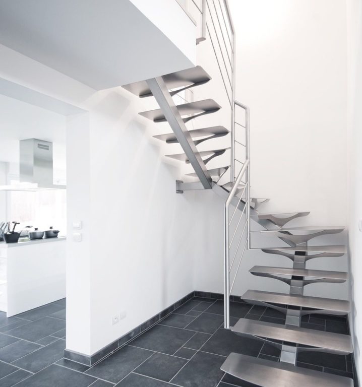 Escalier double quart tournant tout inox brossé