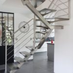 Escalier double quart tournant limon inox brossé