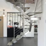 Escalier double quart tournant limon inox brossé