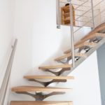 Escalier quart tournant inox et marches BauBuche