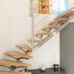 Escalier quart tournant inox et marches BauBuche