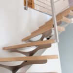 Escalier quart tournant inox et marches BauBuche